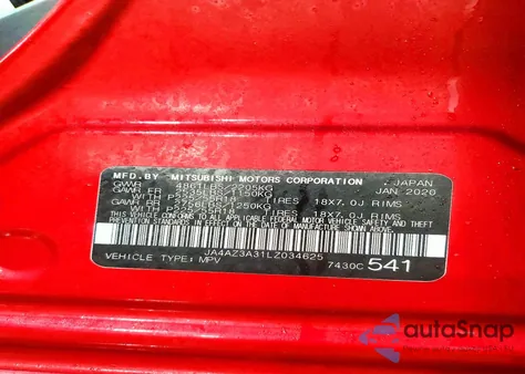 2020 Mitsubishi Outlander Se z USA, uszkodzony, nr VIN JA4AZ3A31LZ034625